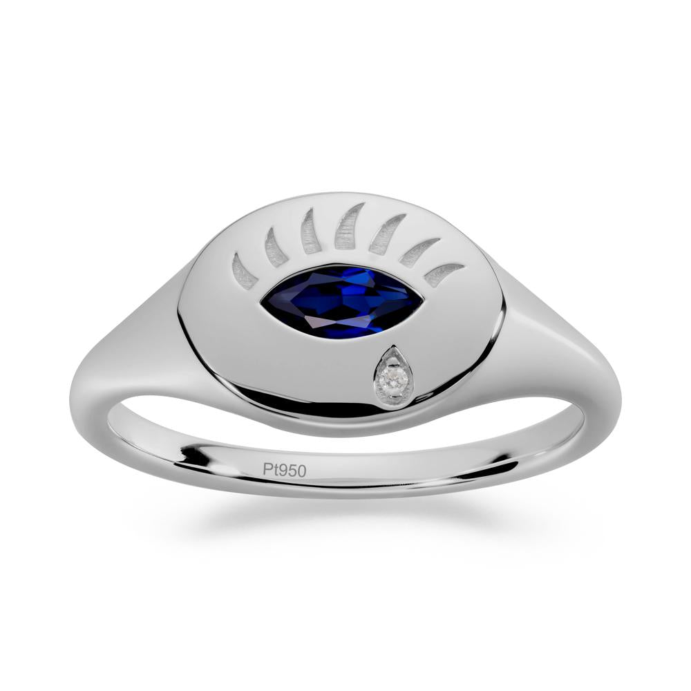 Evil Eye Signet Marquise Sapphire Ring - LUO Jewelry #metal_platinum