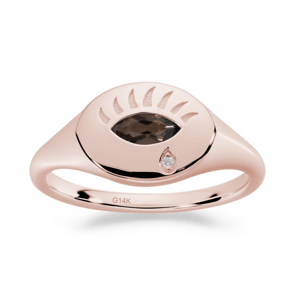 Evil Eye Signet Marquise Smoky Quartz Ring - LUO Jewelry #metal_14k rose gold