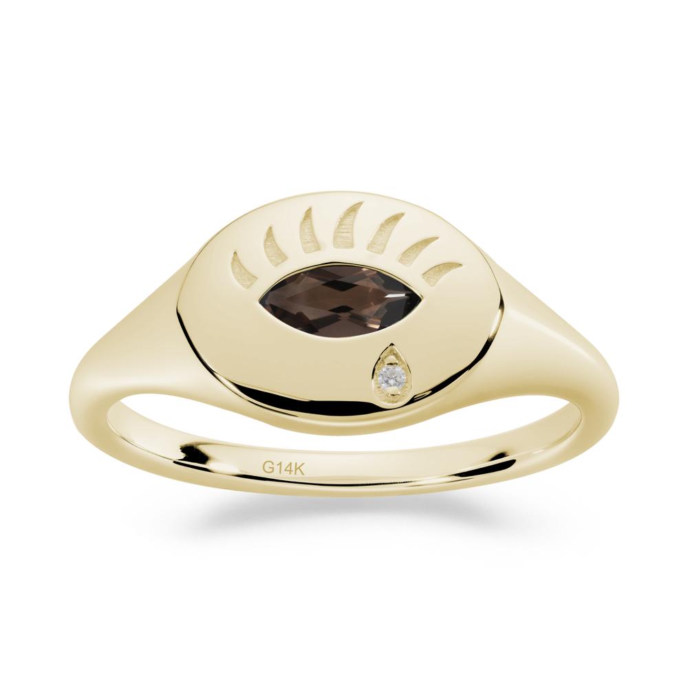 Evil Eye Signet Marquise Smoky Quartz Ring - LUO Jewelry #metal_14k yellow gold
