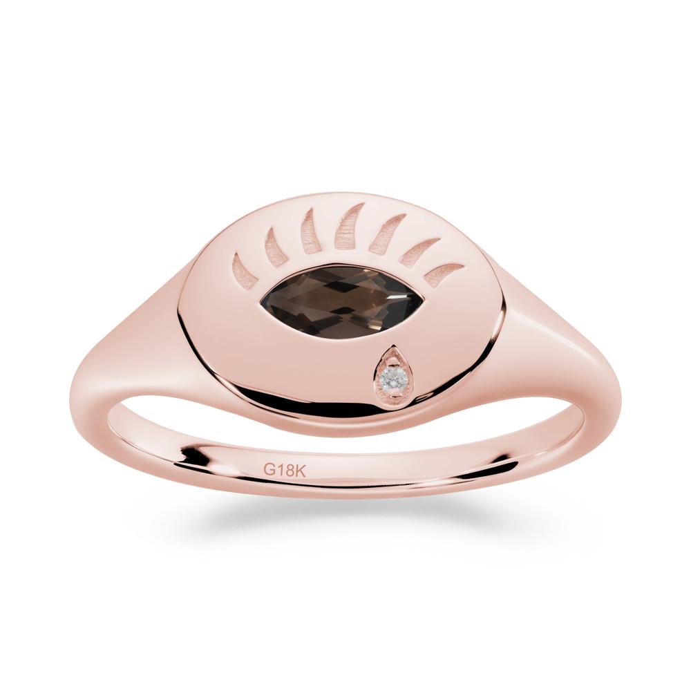 Evil Eye Signet Marquise Smoky Quartz Ring - LUO Jewelry #metal_18k rose gold