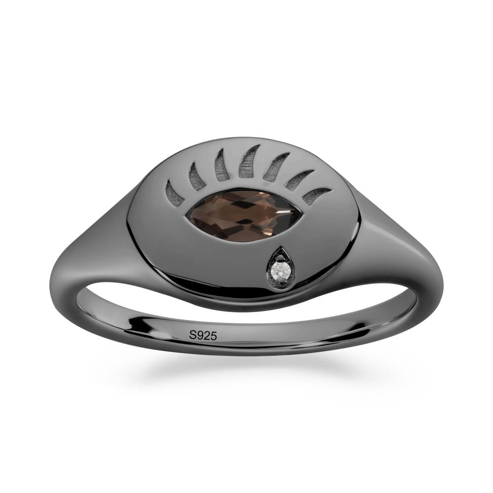 Evil Eye Signet Marquise Smoky Quartz Ring - LUO Jewelry #metal_black finish sterling silver