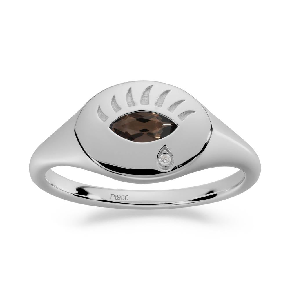 Evil Eye Signet Marquise Smoky Quartz Ring - LUO Jewelry #metal_platinum
