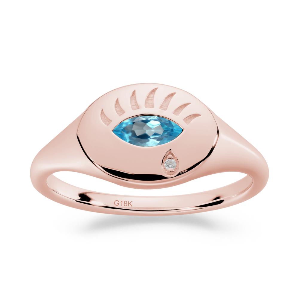 Swiss Blue Topaz Evil Eye Signet Ring - LUO Jewelry #metal_18k rose gold