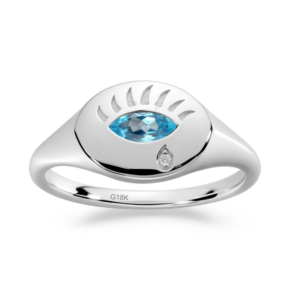 Swiss Blue Topaz Evil Eye Signet Ring - LUO Jewelry #metal_18k white gold