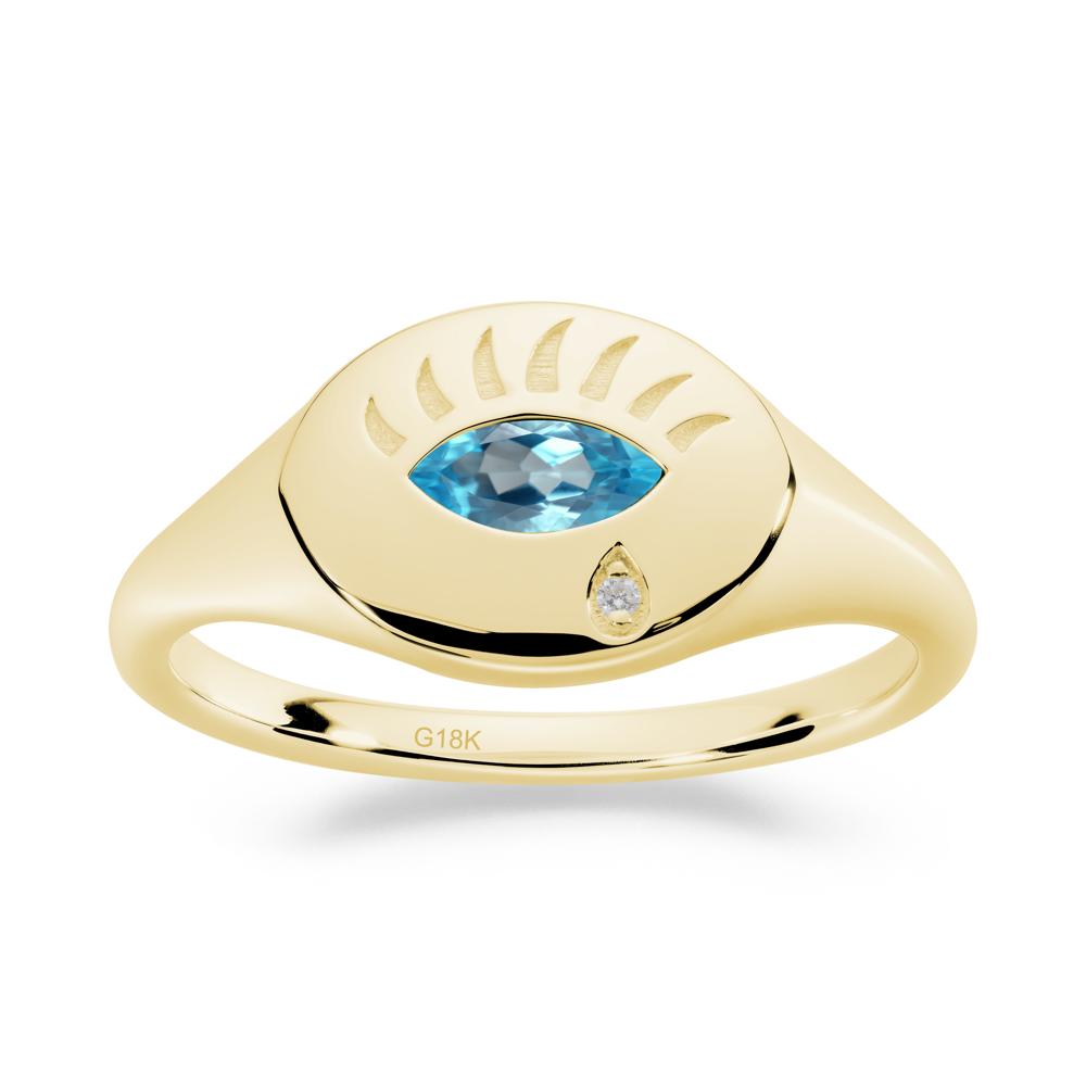 Swiss Blue Topaz Evil Eye Signet Ring - LUO Jewelry #metal_18k yellow gold