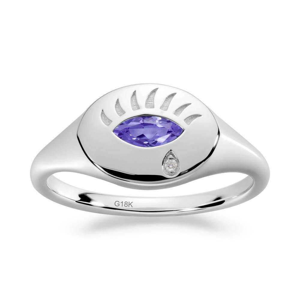 Tanzanite Evil Eye Signet Ring - LUO Jewelry #metal_18k white gold