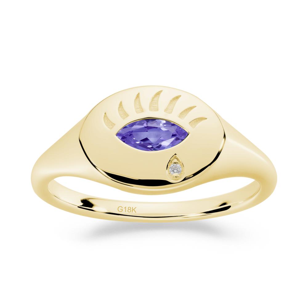 Tanzanite Evil Eye Signet Ring - LUO Jewelry #metal_18k yellow gold