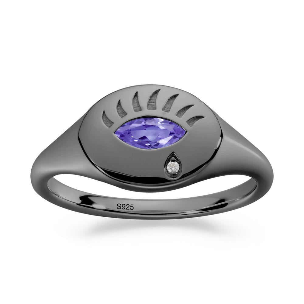 Tanzanite Evil Eye Signet Ring - LUO Jewelry #metal_black finish sterling silver