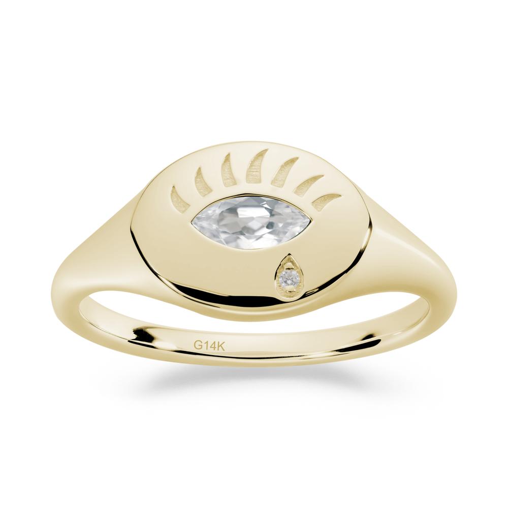 White Topaz Evil Eye Signet Ring - LUO Jewelry #metal_14k yellow gold