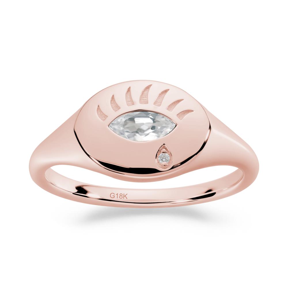 White Topaz Evil Eye Signet Ring - LUO Jewelry #metal_18k rose gold