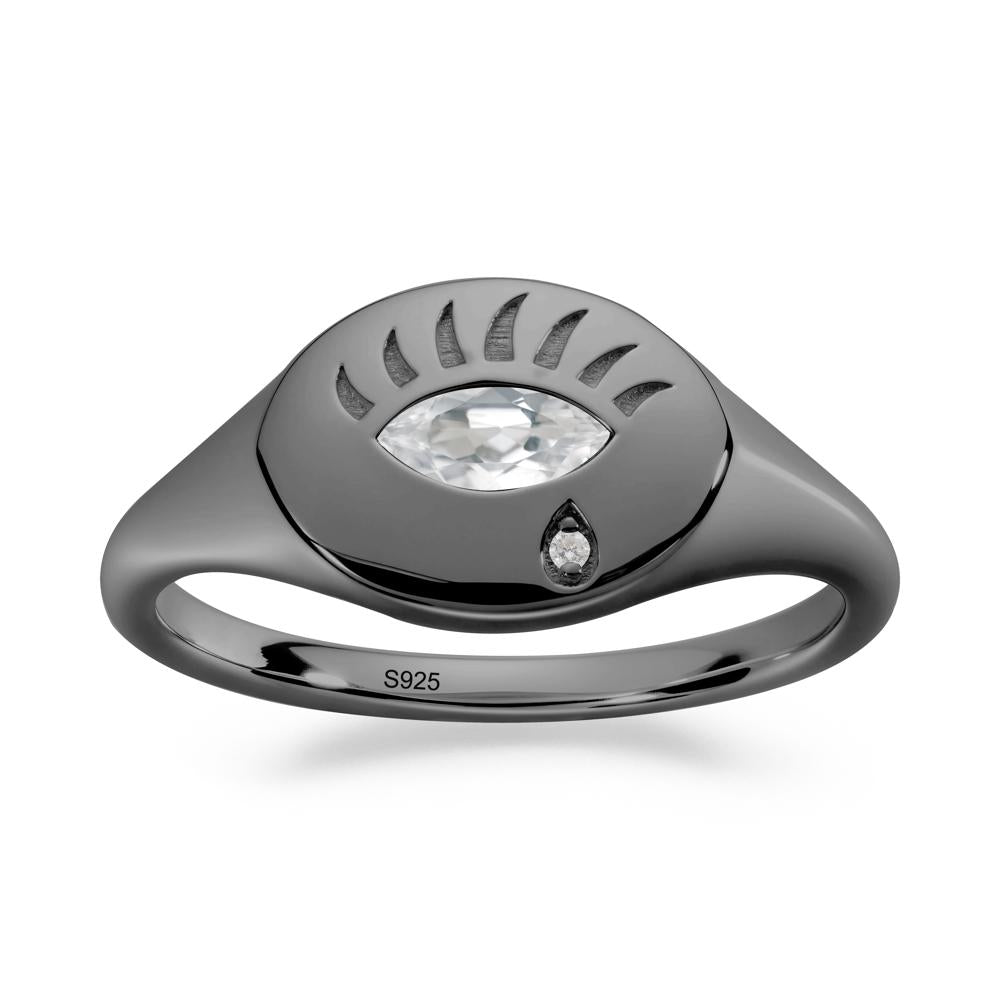 White Topaz Evil Eye Signet Ring - LUO Jewelry #metal_black finish sterling silver
