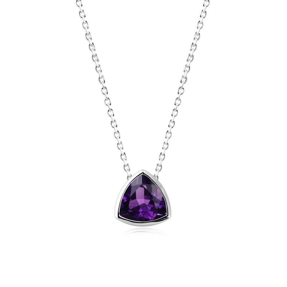 Bezel Set Trillion-Cut Amethyst Necklace - LUO Jewelry #metal_14k white gold