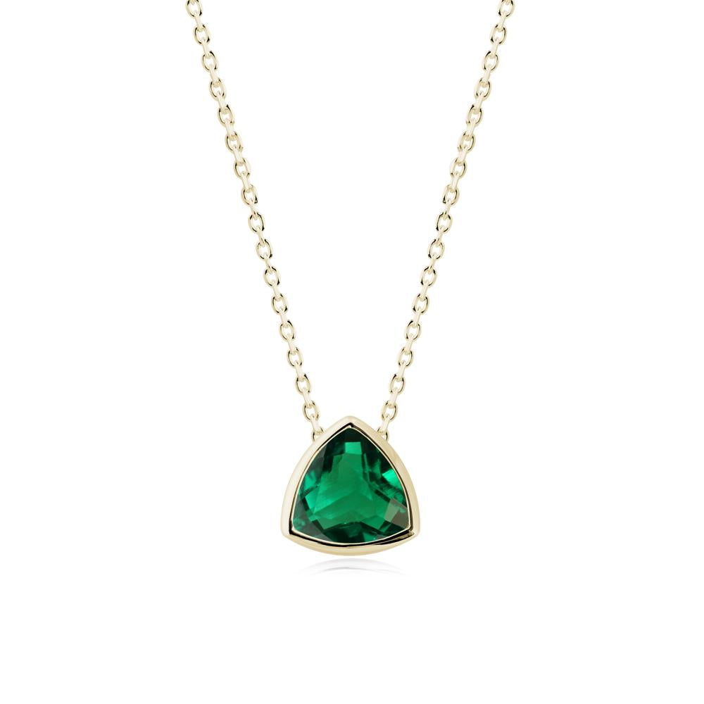Bezel Set Trillion-Cut Emerald Necklace - LUO Jewelry #metal_14k yellow gold