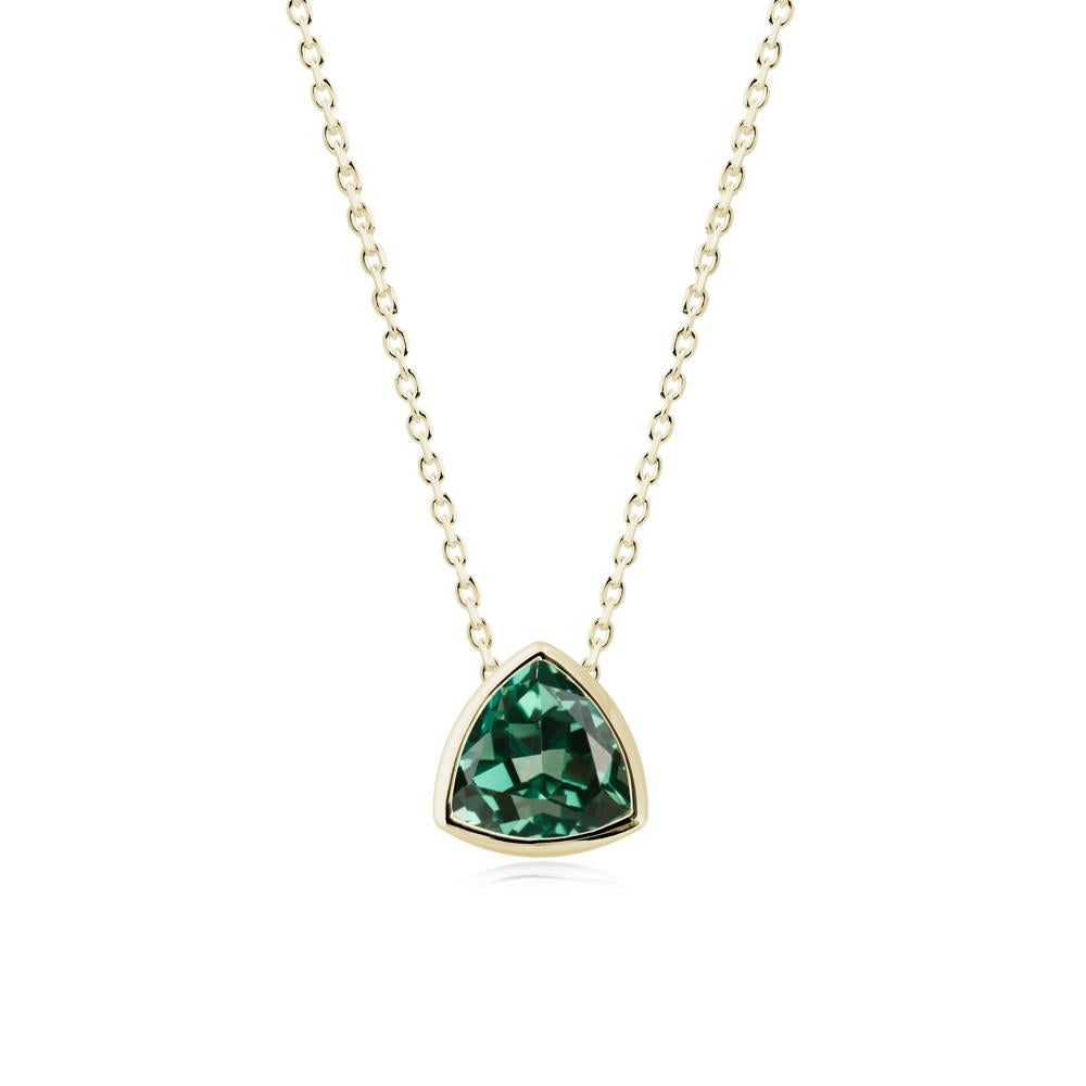Bezel Set Trillion-Cut Green Sapphire Necklace - LUO Jewelry #metal_14k yellow gold