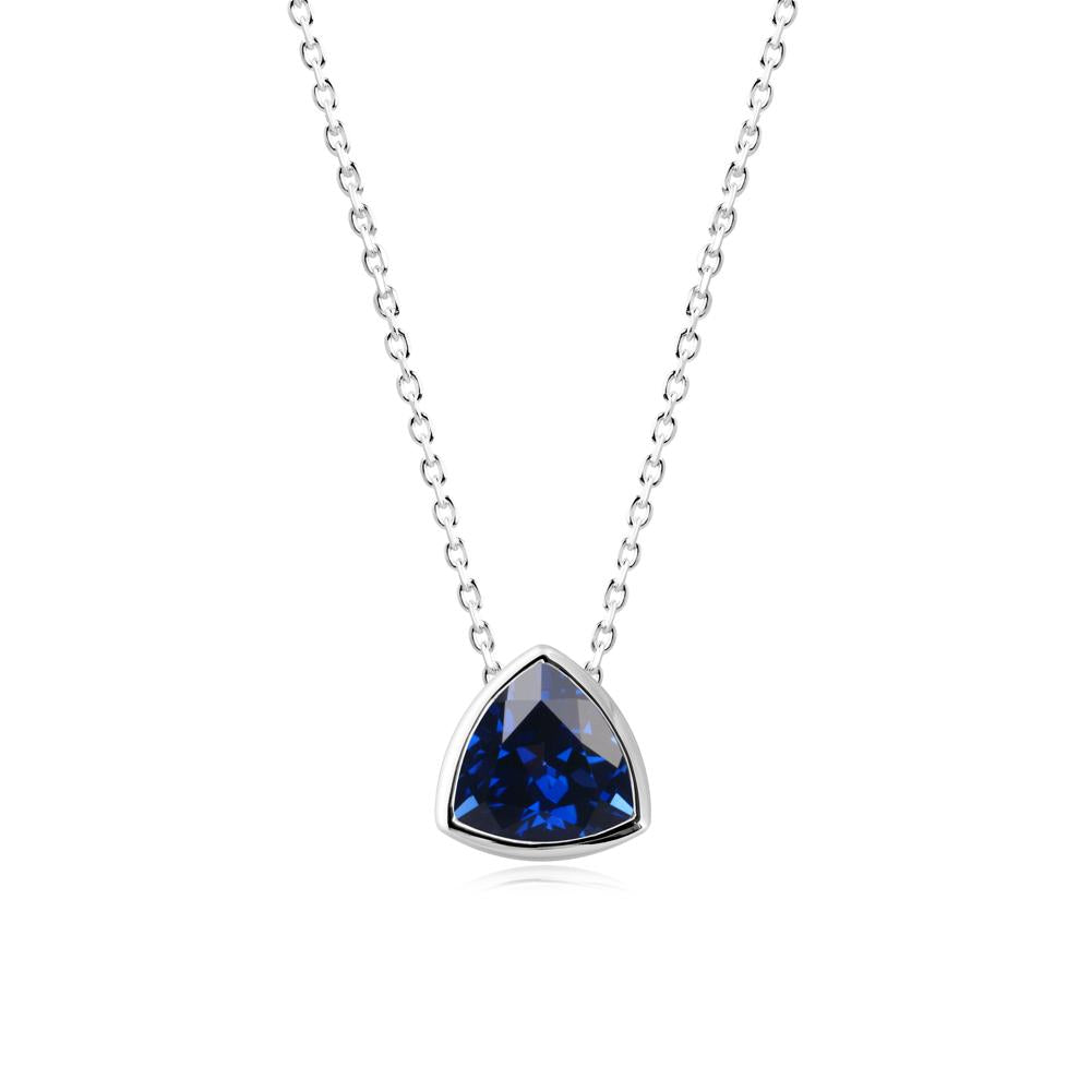 Bezel Set Trillion-Cut Sapphire Necklace - LUO Jewelry #metal_14k white gold