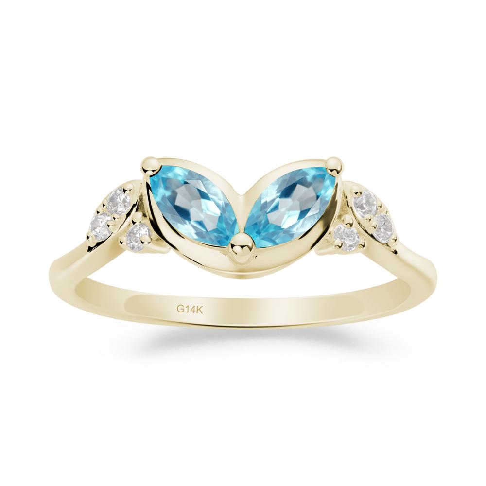 Marquise Swiss Blue Topaz Leaf Ring - LUO Jewelry #metal_14k yellow gold