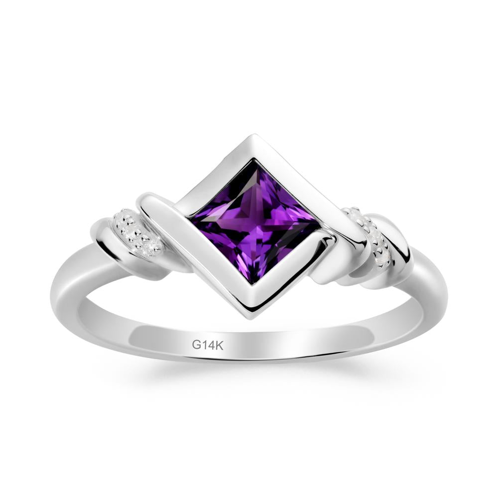 Bezel Set Amethyst Ring with Twisted Shank - LUO Jewelry #metal_14k white gold