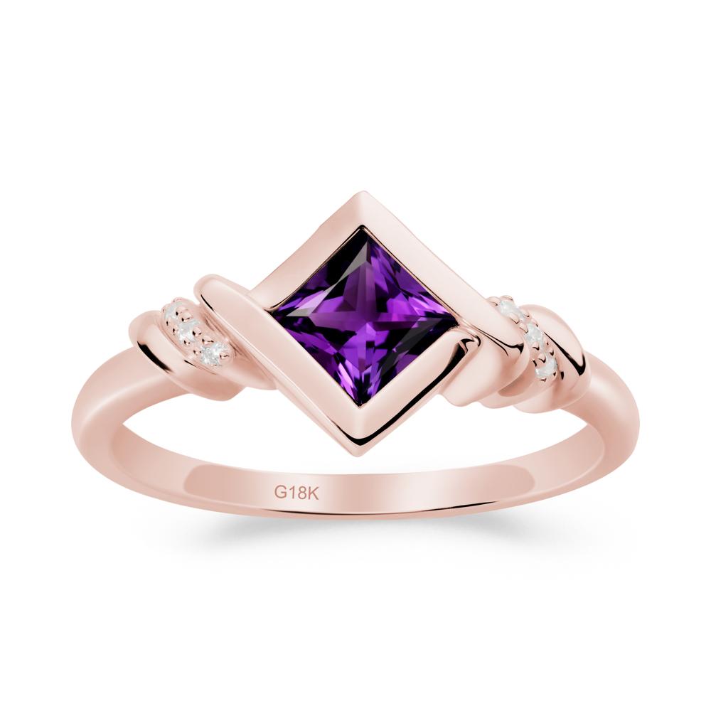 Bezel Set Amethyst Ring with Twisted Shank - LUO Jewelry #metal_18k rose gold