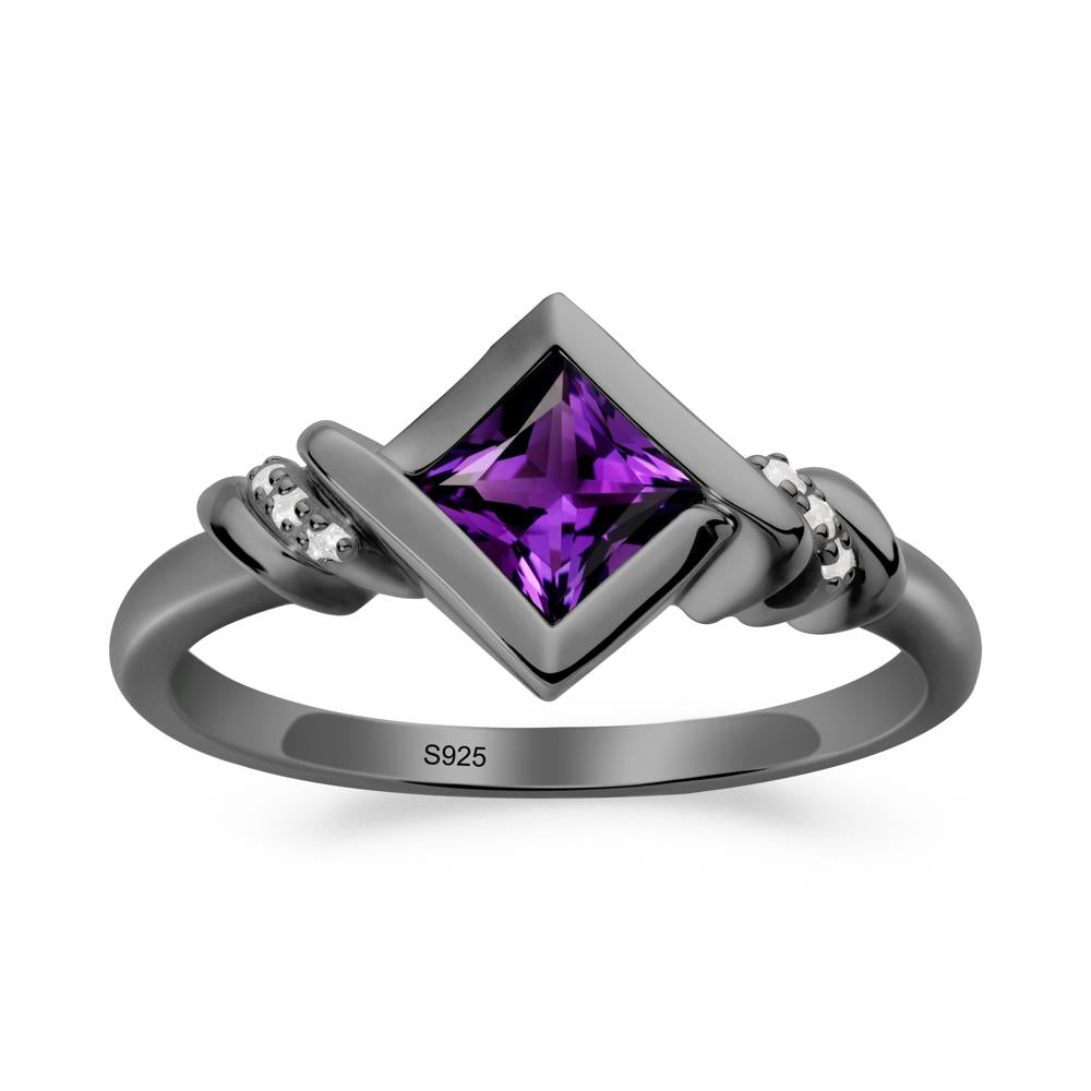 Bezel Set Amethyst Ring with Twisted Shank - LUO Jewelry #metal_black finish sterling silver
