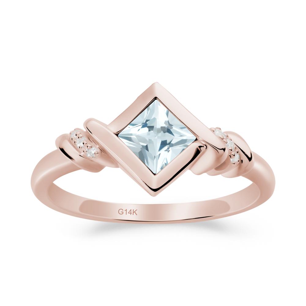 Bezel Set Aquamarine Ring with Twisted Shank - LUO Jewelry #metal_14k rose gold
