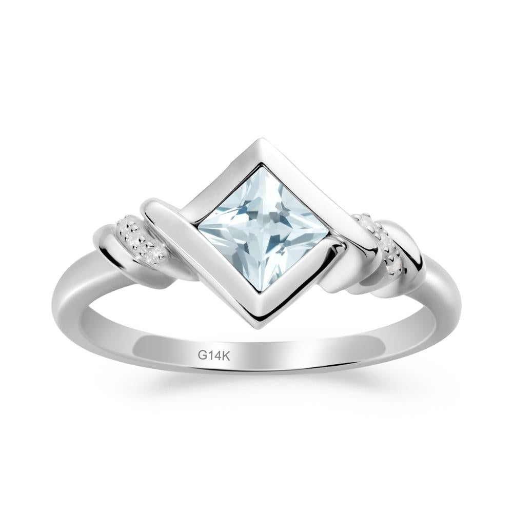 Bezel Set Aquamarine Ring with Twisted Shank - LUO Jewelry #metal_14k white gold