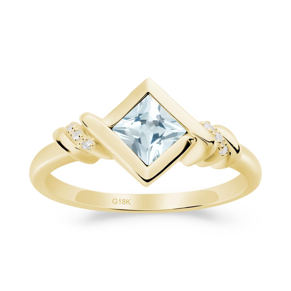 Bezel Set Aquamarine Ring with Twisted Shank - LUO Jewelry #metal_18k yellow gold