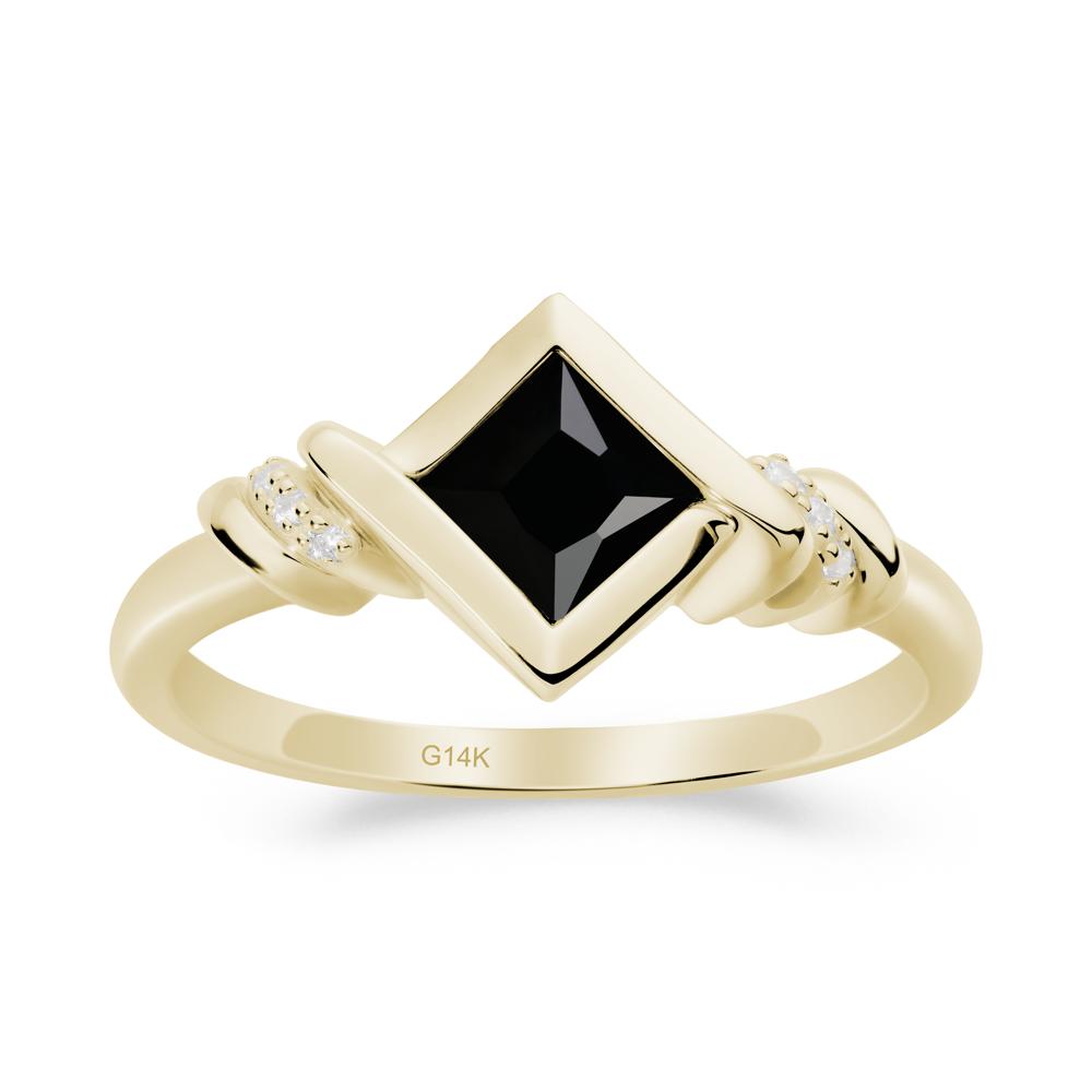 Bezel Set Black Spinel Ring with Twisted Shank - LUO Jewelry #metal_14k yellow gold