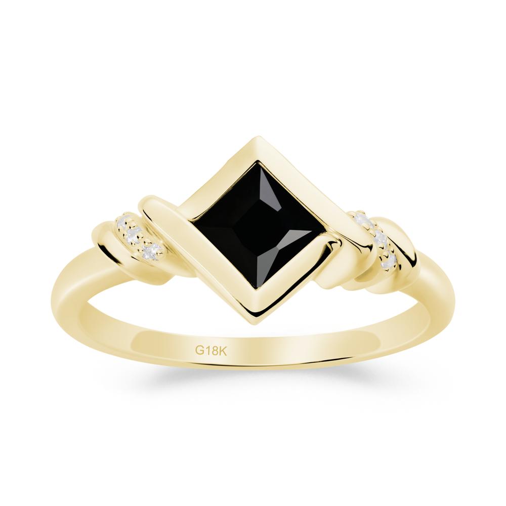 Bezel Set Black Spinel Ring with Twisted Shank - LUO Jewelry #metal_18k yellow gold