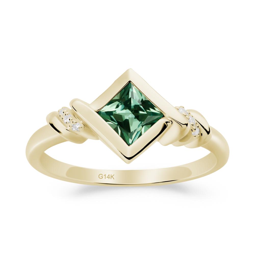 Bezel Set Green Sapphire Ring with Twisted Shank - LUO Jewelry #metal_14k yellow gold