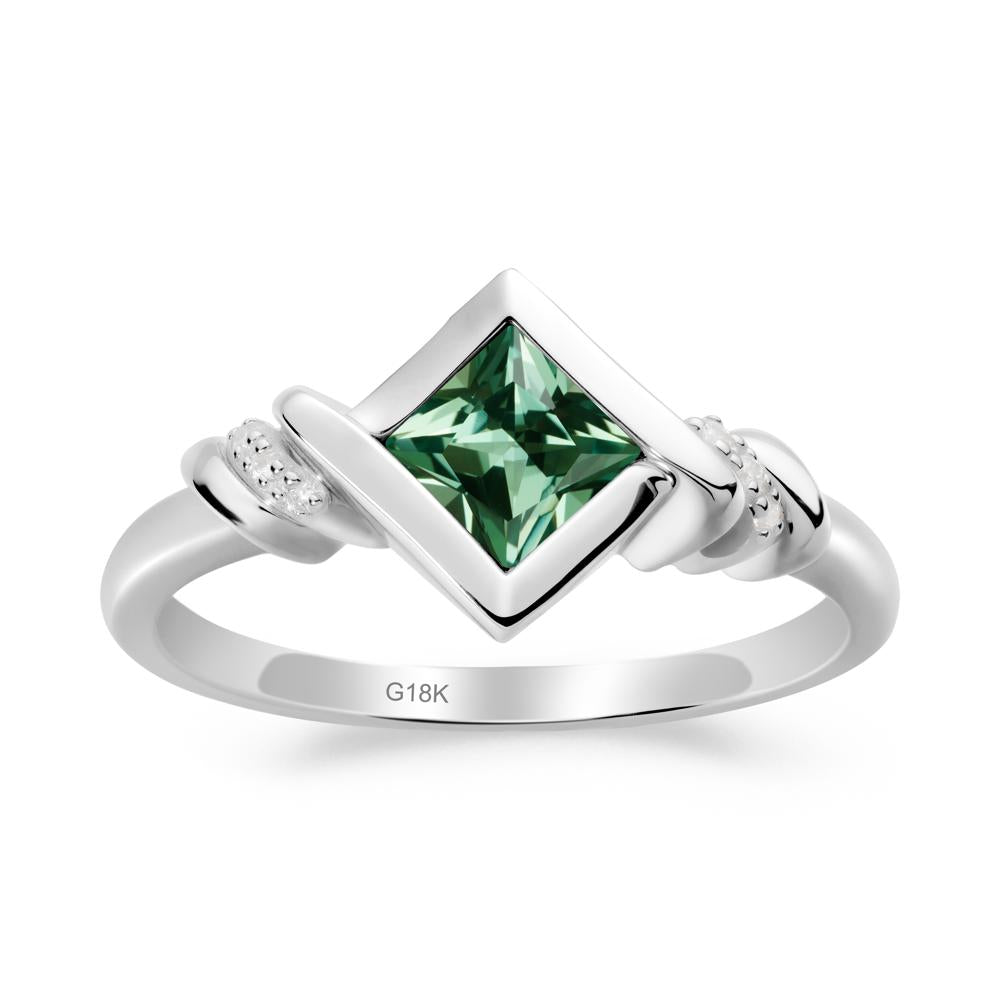 Bezel Set Green Sapphire Ring with Twisted Shank - LUO Jewelry #metal_18k white gold