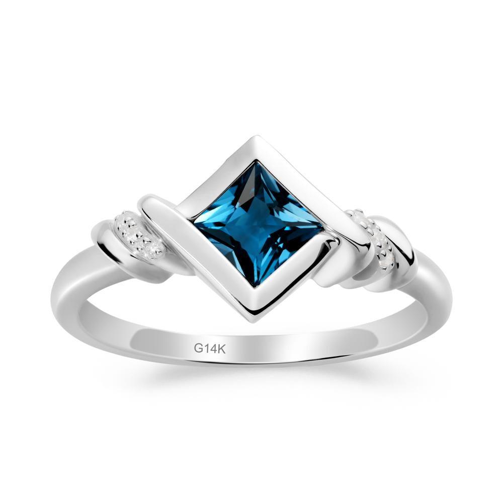 Princess Cut London Blue Topaz Statement Ring - LUO Jewelry #metal_14k white gold