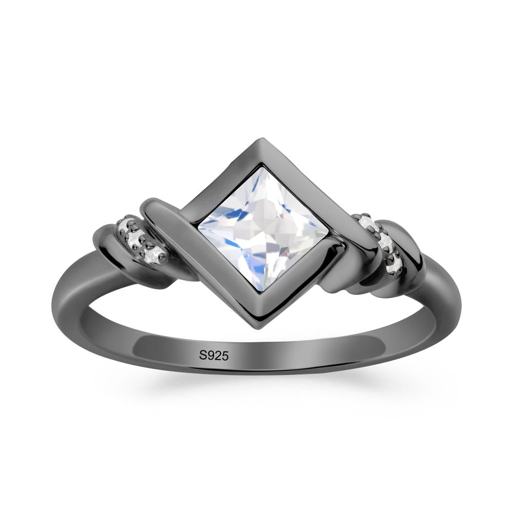 Bezel Set Moonstone Ring with Twisted Shank - LUO Jewelry #metal_black finish sterling silver