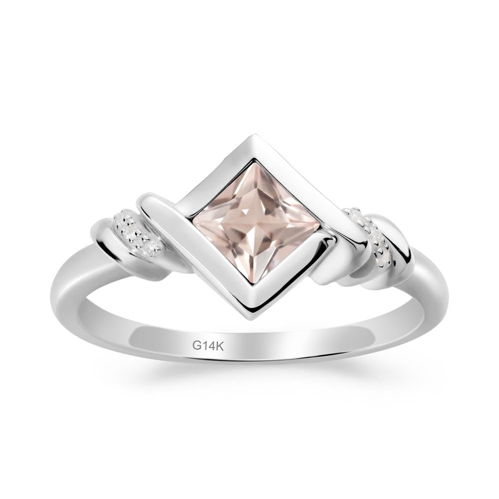Bezel Set Morganite Ring with Twisted Shank - LUO Jewelry #metal_14k white gold