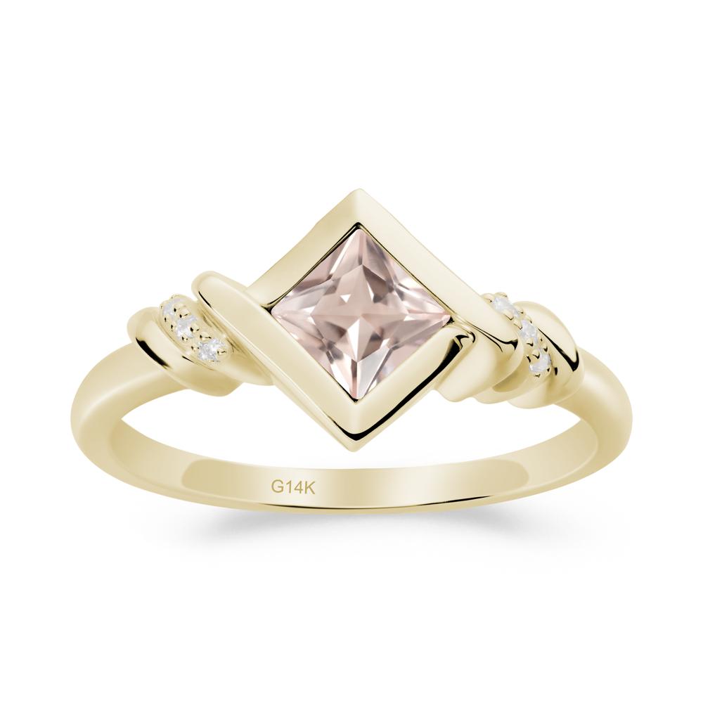 Bezel Set Morganite Ring with Twisted Shank - LUO Jewelry #metal_14k yellow gold