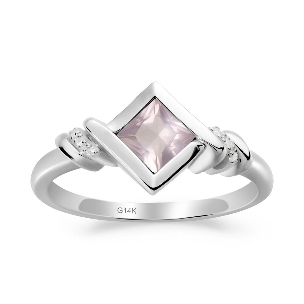 Bezel Set Rose Quartz Ring with Twisted Shank - LUO Jewelry #metal_14k white gold