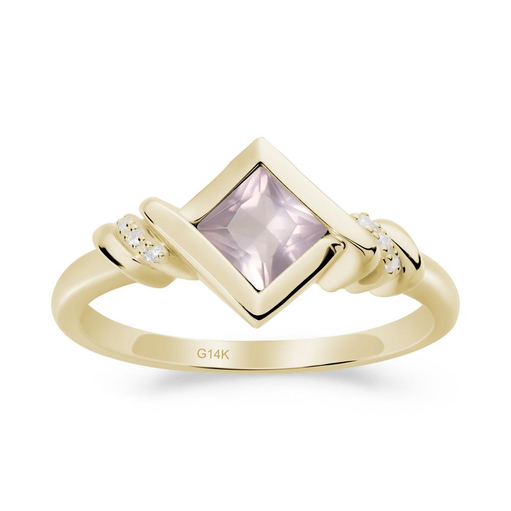 Bezel Set Rose Quartz Ring with Twisted Shank - LUO Jewelry #metal_14k yellow gold