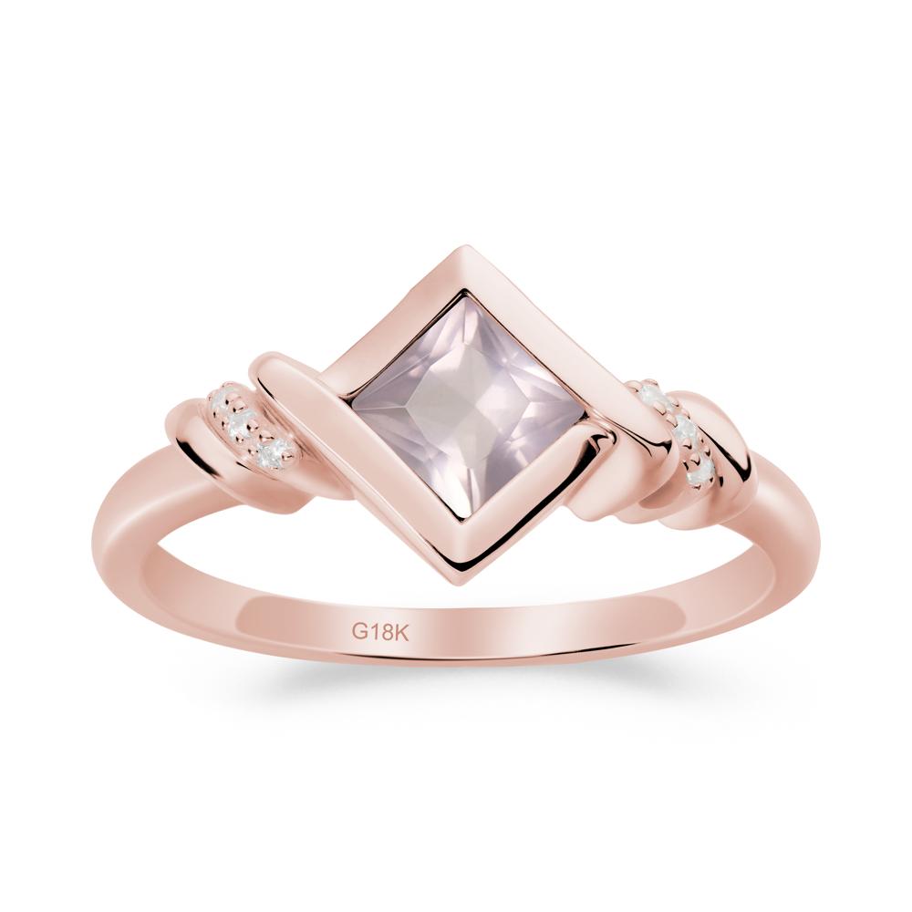Bezel Set Rose Quartz Ring with Twisted Shank - LUO Jewelry #metal_18k rose gold