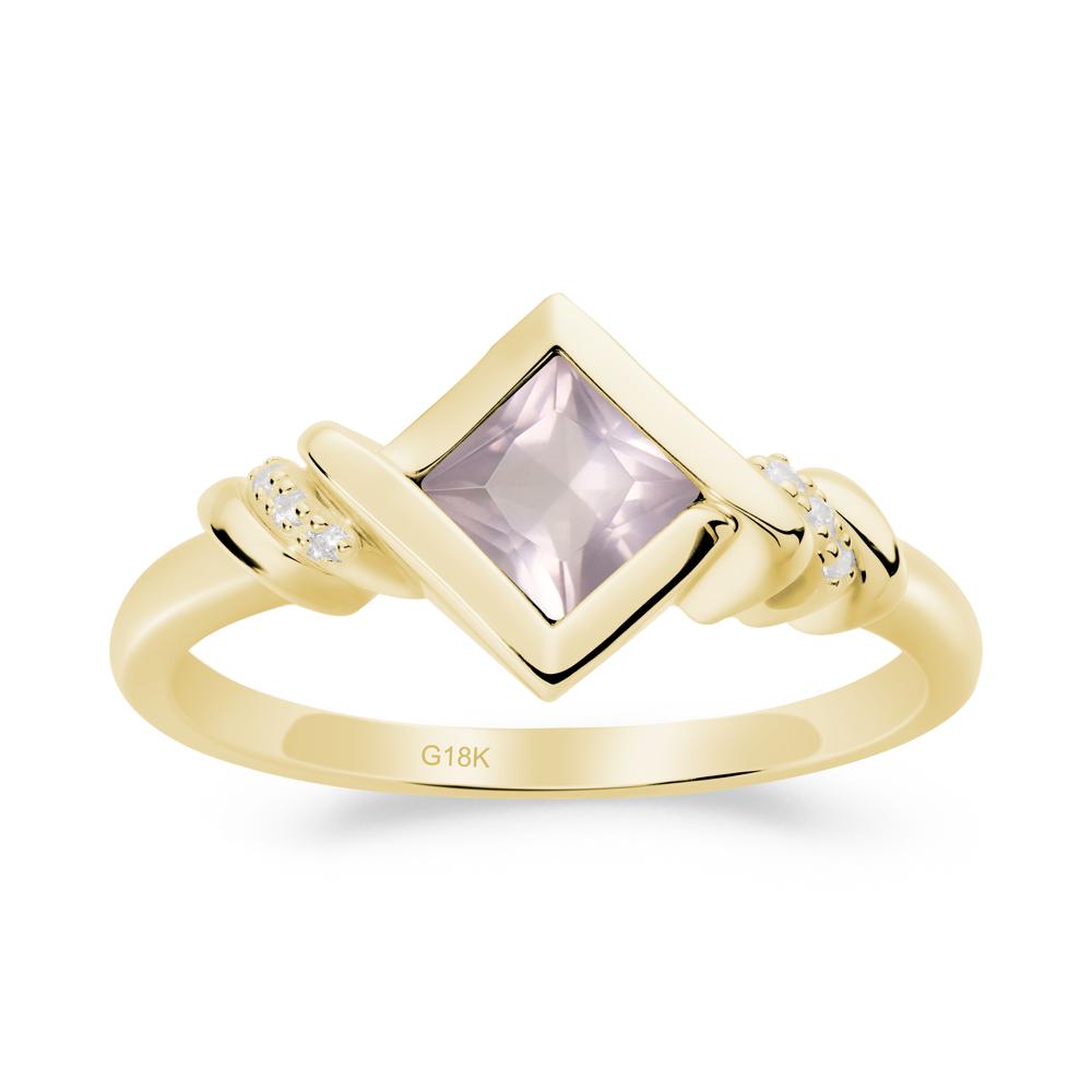 Bezel Set Rose Quartz Ring with Twisted Shank - LUO Jewelry #metal_18k yellow gold