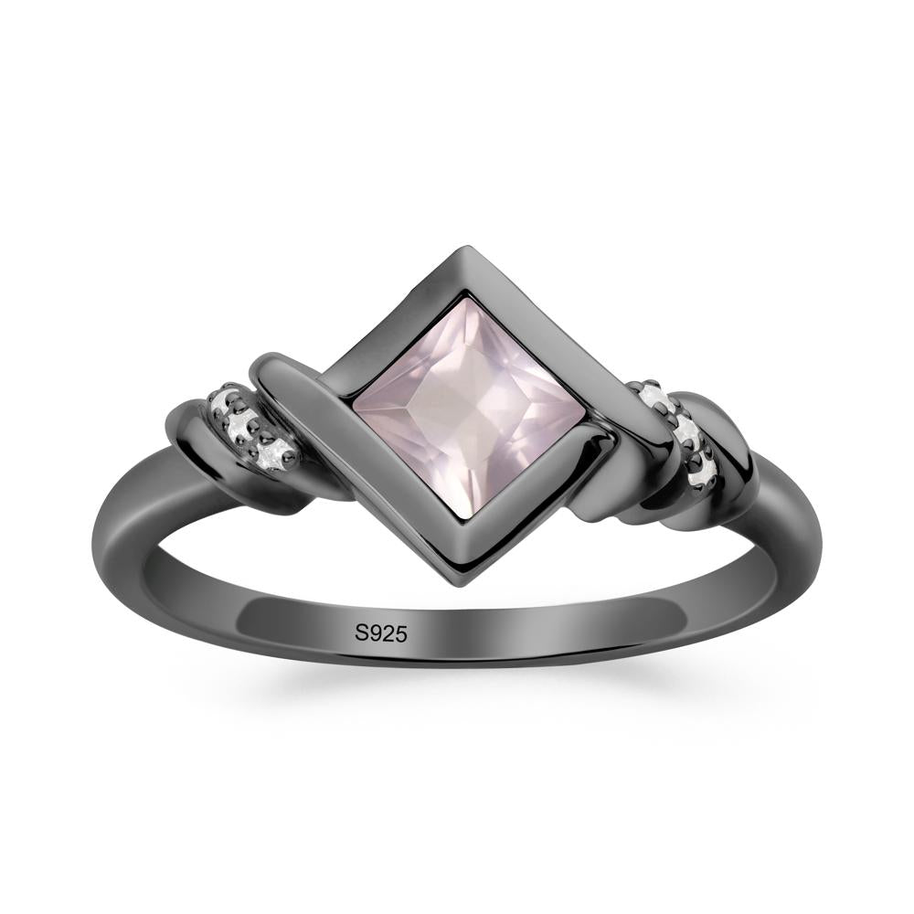 Bezel Set Rose Quartz Ring with Twisted Shank - LUO Jewelry #metal_black finish sterling silver