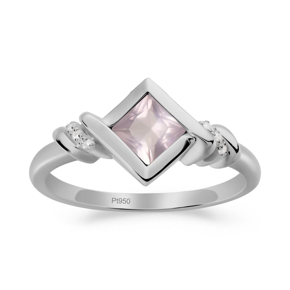 Bezel Set Rose Quartz Ring with Twisted Shank - LUO Jewelry #metal_platinum