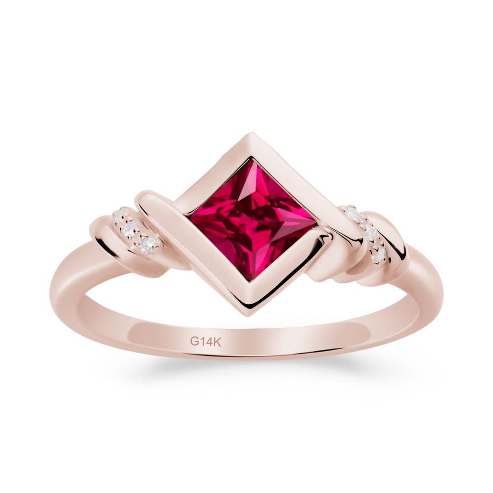 Princess Cut Ruby Statement Ring - LUO Jewelry #metal_14k rose gold