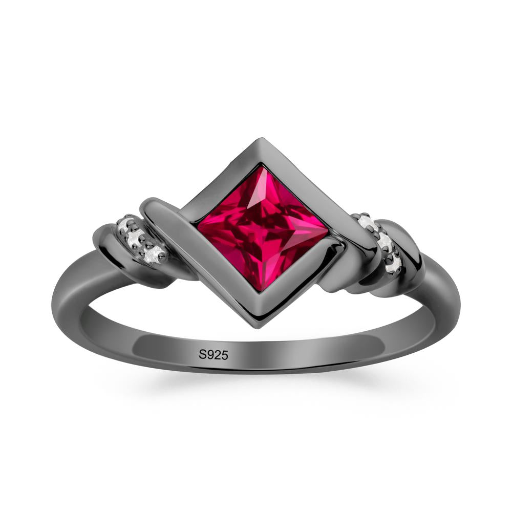 Princess Cut Ruby Statement Ring - LUO Jewelry #metal_black finish sterling silver