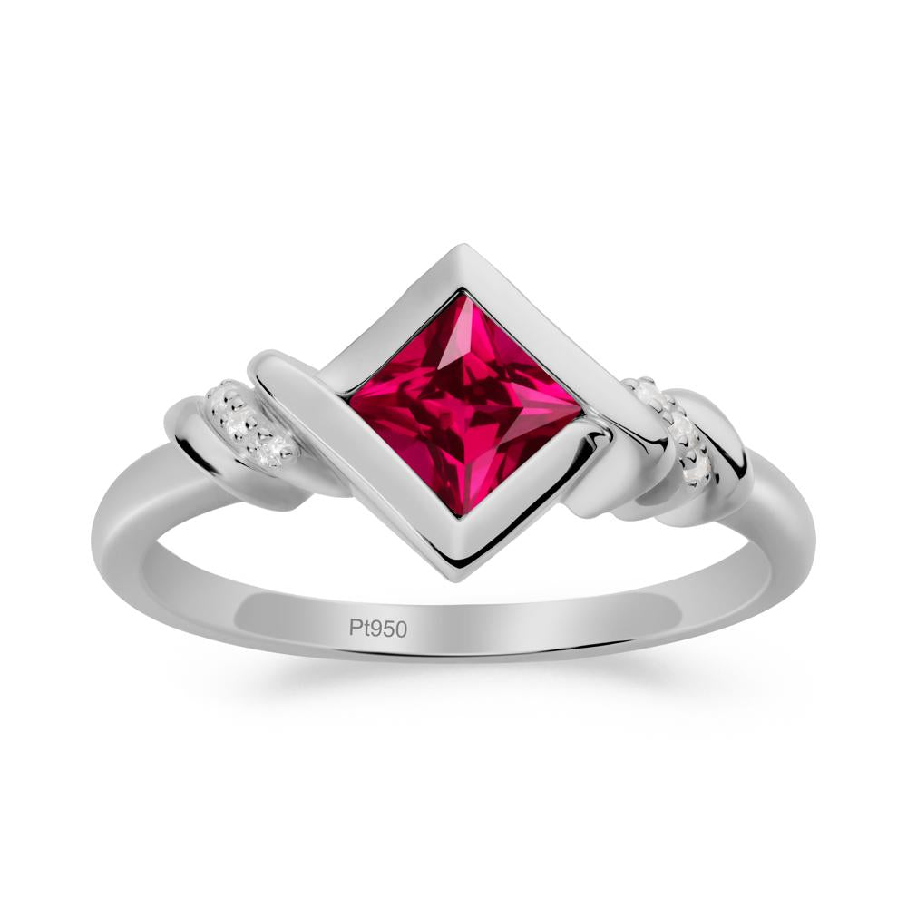 Princess Cut Ruby Statement Ring - LUO Jewelry #metal_platinum