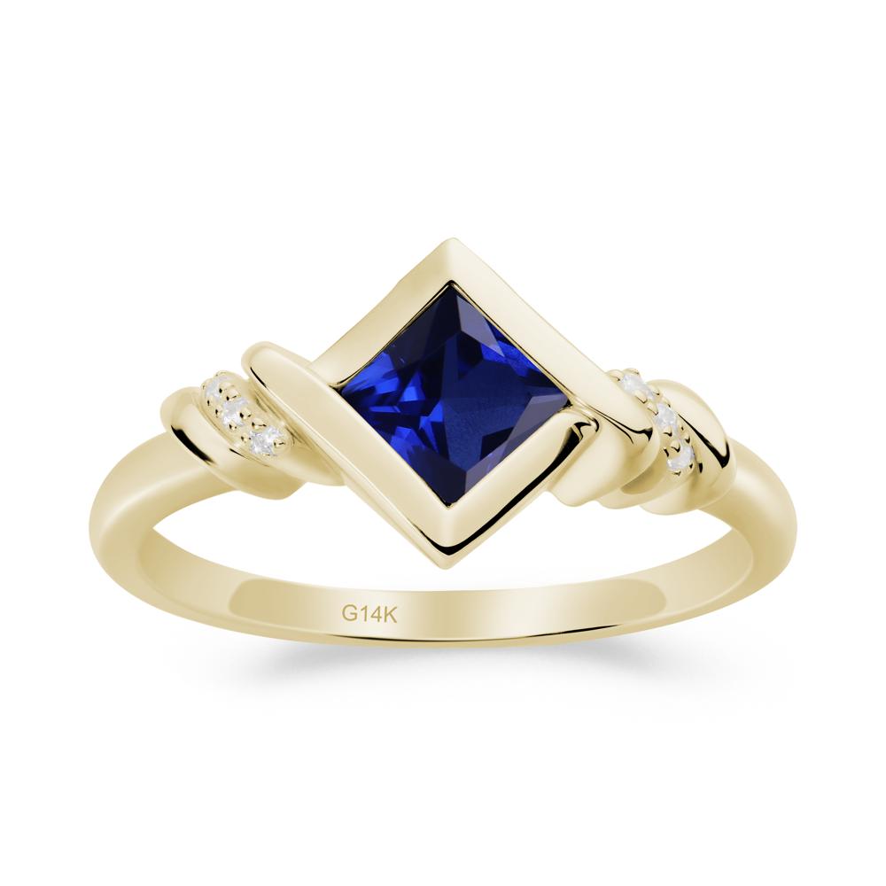 Bezel Set Sapphire Ring with Twisted Shank - LUO Jewelry #metal_14k yellow gold