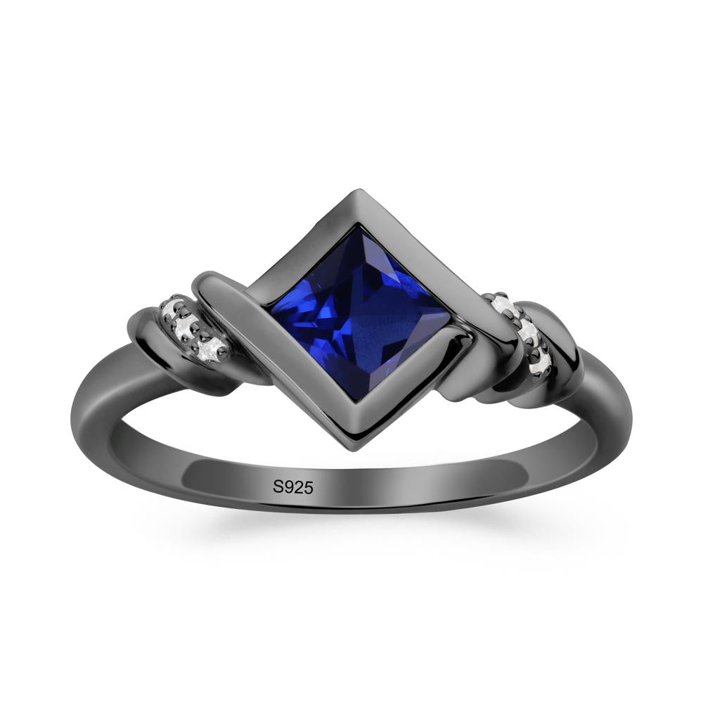 Bezel Set Sapphire Ring with Twisted Shank - LUO Jewelry #metal_black finish sterling silver
