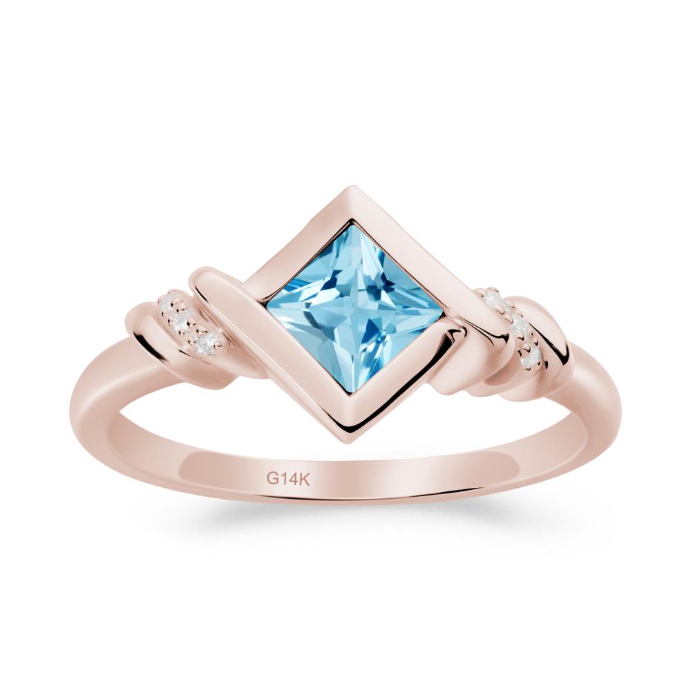 Princess Cut Swiss Blue Topaz Statement Ring - LUO Jewelry #metal_14k rose gold
