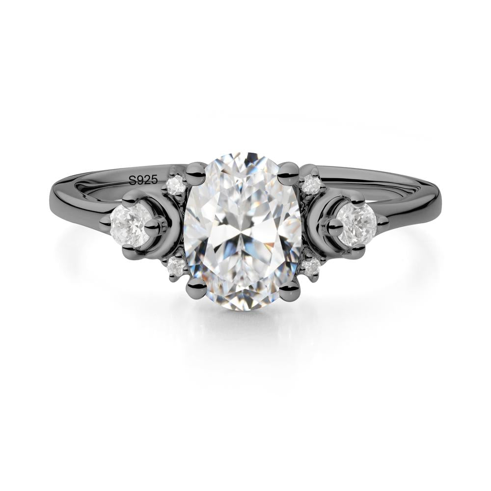 Crescent Moon Inspired Cubic Zirconia Ring - LUO Jewelry #metal_black finish sterling silver