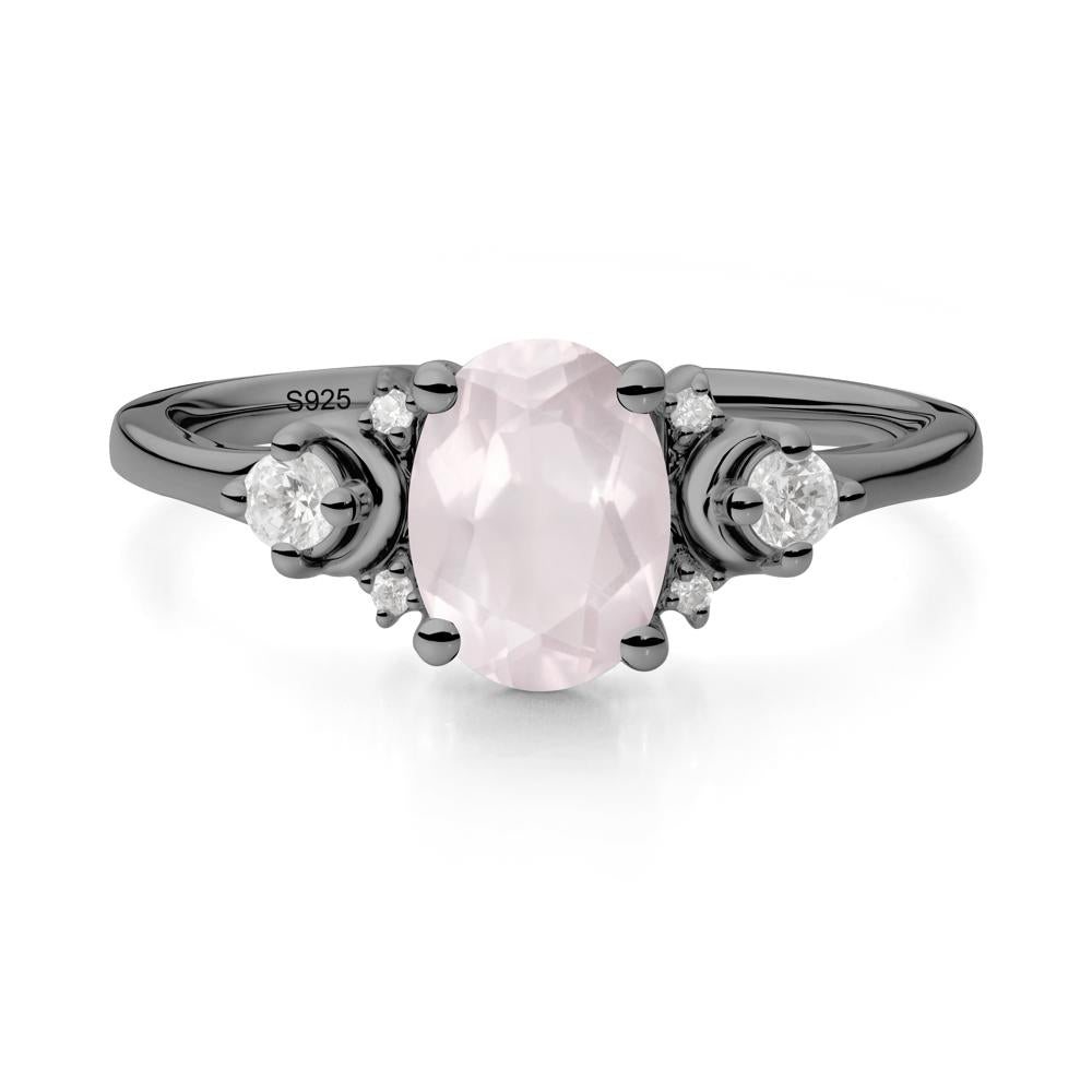 Crescent Moon Inspired Rose Quartz Ring - LUO Jewelry #metal_black finish sterling silver