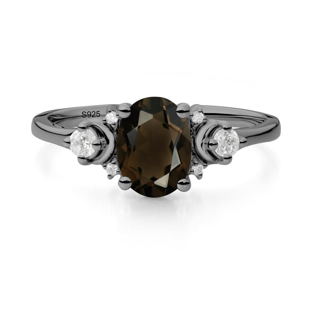 Crescent Moon Inspired Smoky Quartz Ring - LUO Jewelry #metal_black finish sterling silver