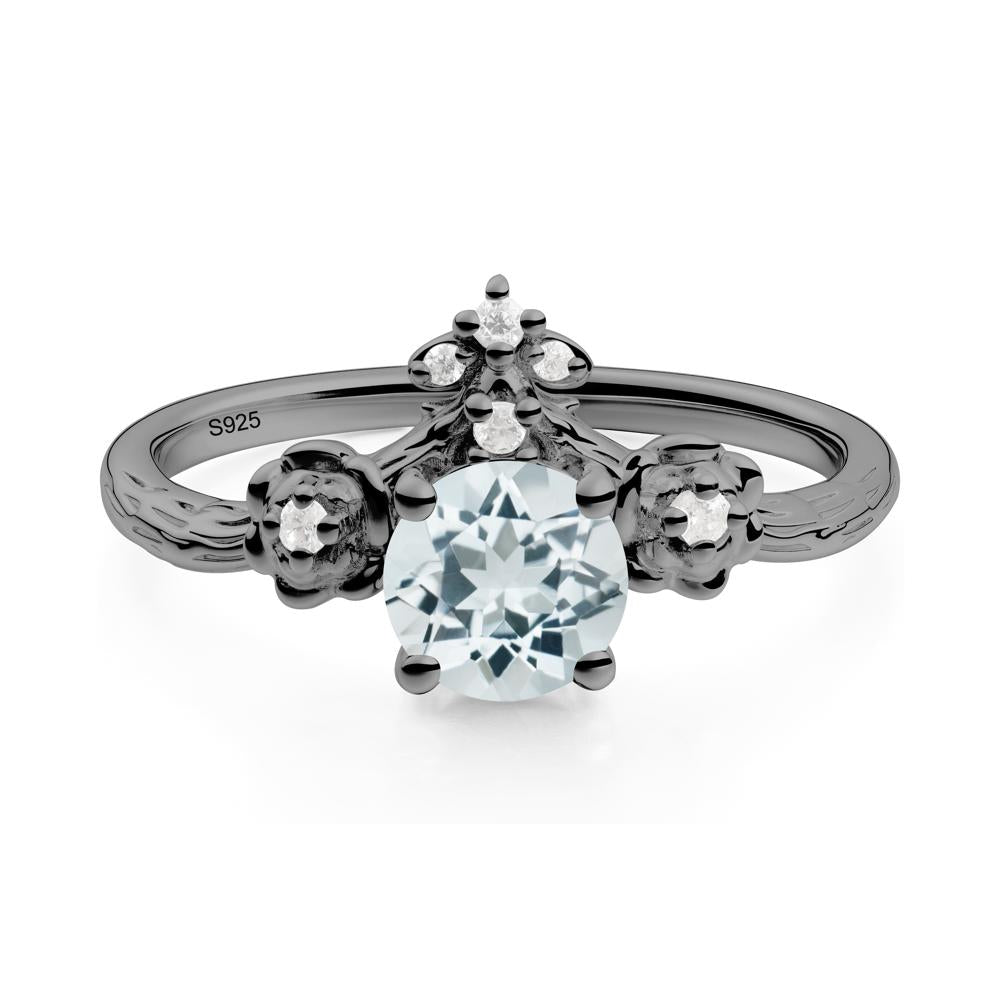 Floral Inspired Aquamarine Statement Ring - LUO Jewelry #metal_black finish sterling silver